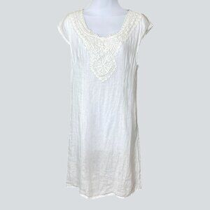 Lungo L'Arno Cap Sleeve Embellished Front Yoke White Linen Dress S NWT
